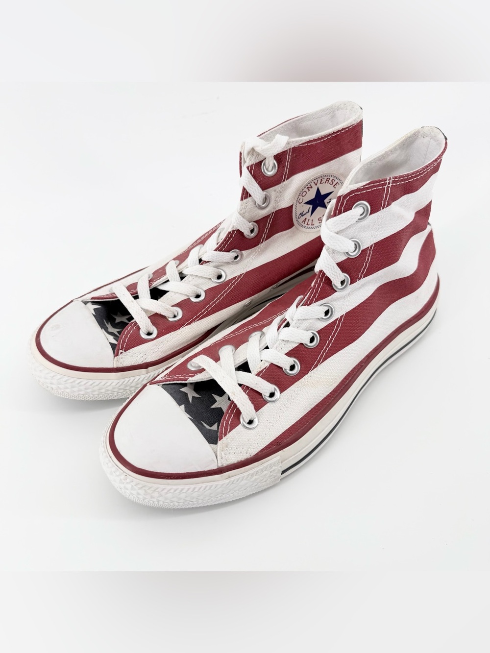 Converse Size 9 Women 7 Men Chuck Taylor Stars & Bars American Flag High Top VTG
